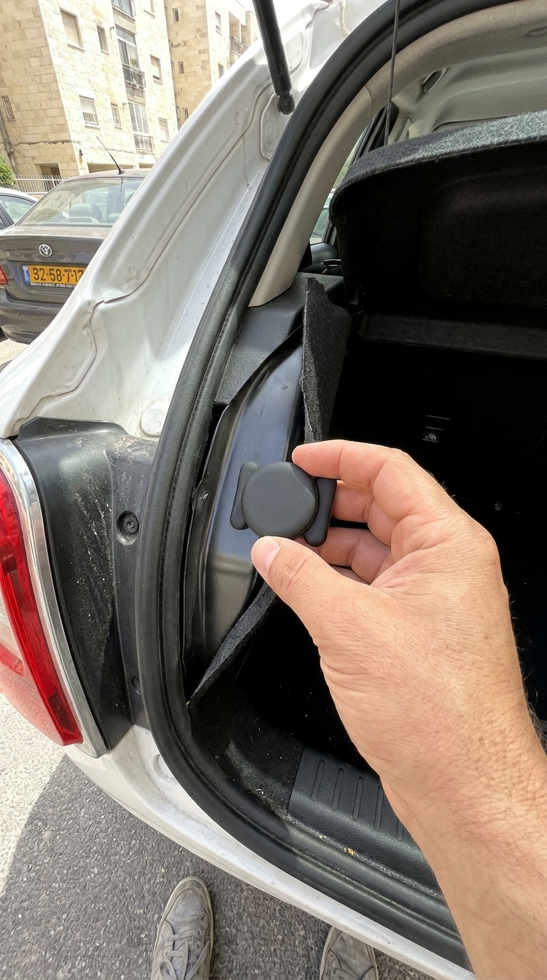 הדמיה: התג המגנטי מוצמד מאחורי הדופן של תא המטען
